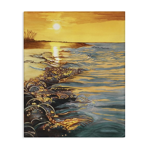 Stupell Industries Traditional Sunset over Beach Ripples Canvas Art, 36 x 48, by Christine Reichow
