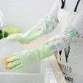 thumbnail image 4 of 2 Pair Rubber Latex Waterproof Gloves, Dishwashing Cleaning, Flock Lining Protection, 19 Inch Long Cuff Embossed Palm, for Laundry Gardening Household, Medium Durable Household, Green, 4 of 6