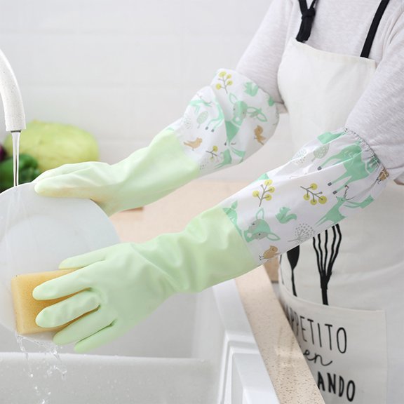 Specollect Clearance 4Pcs Reusable Cleaning Gloves Latex Free, Dishwashing Gloves with Cotton Flock Liner and Embossed Palm, Waterproof Household Gloves for Laundry, Gardening