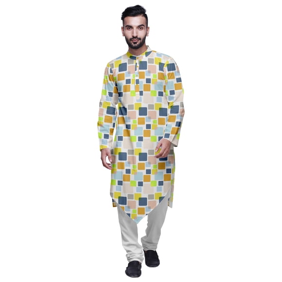 Atasi Indian Mandarin Collar Mens Kurta Printed Button Down Kurtas Ethnic Clothing