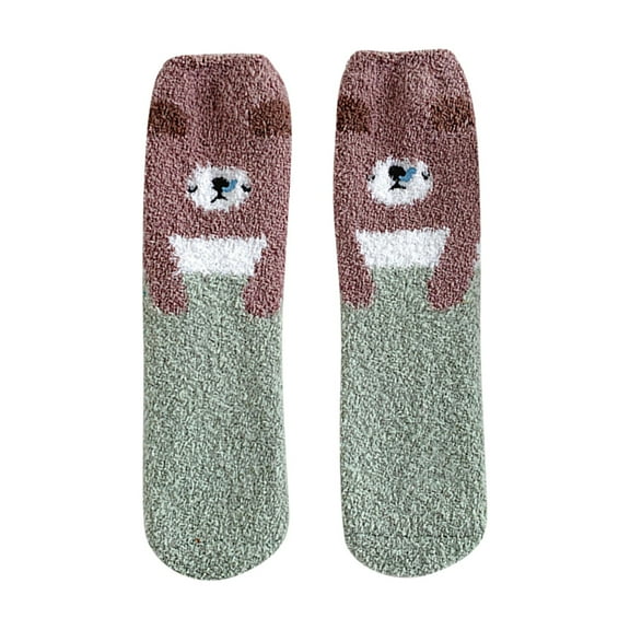iOPQO Fluzzy Socks, Comfortable Socks for Women, Cute Socks, Small Gifts for Women, Plush Socks, Green One Size