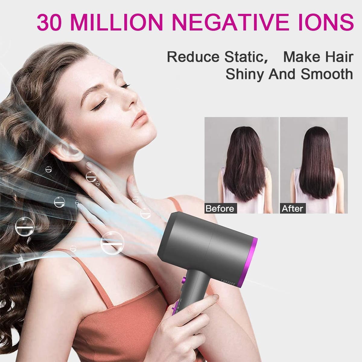 Professional Ionic Hair Dryer, Powerful 1600W Fast Drying Low Noise Blow Dryer with Concentrator Nozzle Diffuser Attachments for Home Salon Travel,ALCI Safety Plug