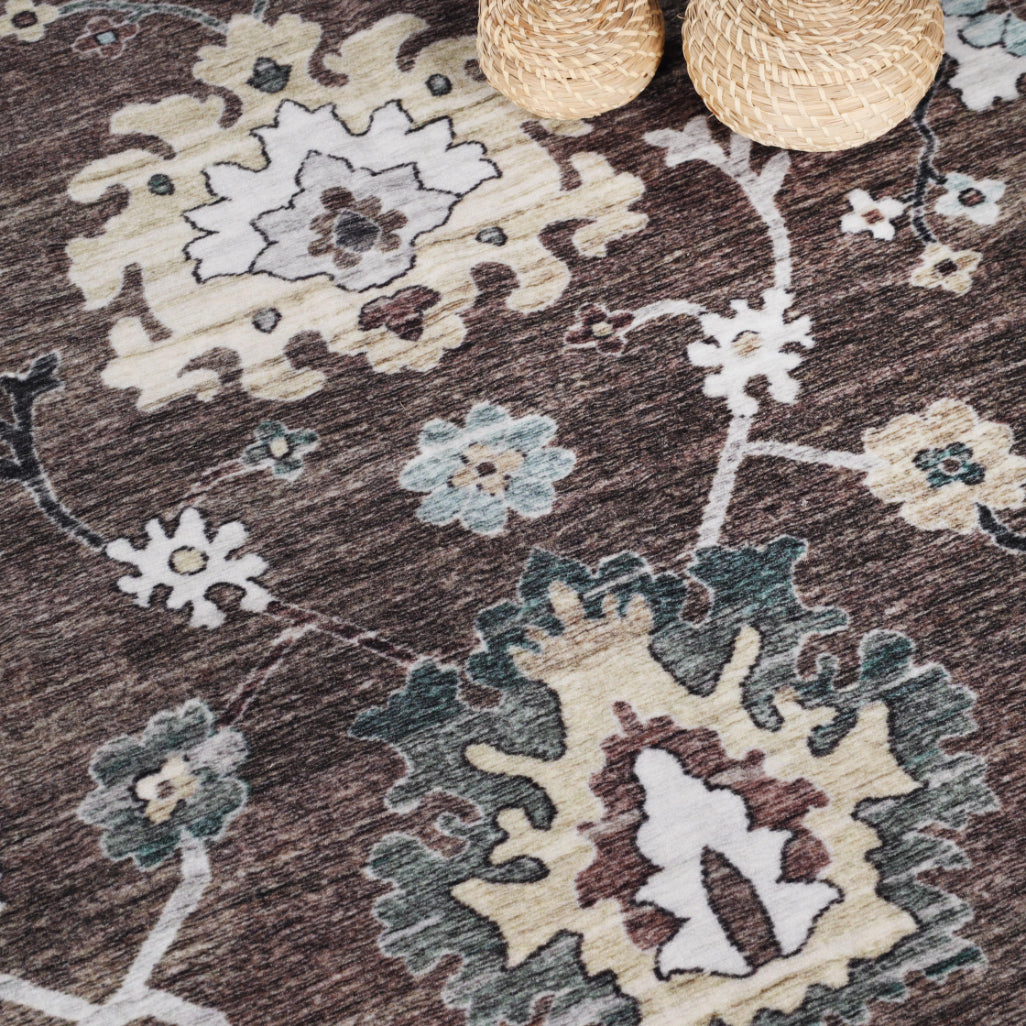 Superior Nuka Classic Floral Washable Indoor Area Rug, 10' x 14', Brown/ Grey