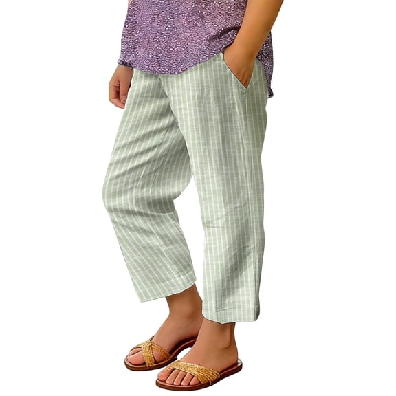 CPNG Girls Daily Casual Baggy Striped Pants Teen Girls Straight Soft Pants Loose Pockets Elastic Waist Pants(Light Green,9-10 Years)