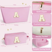 DAKIMOE Makeup Bag Cosmetic Bags Organizer Personalized Initial Travel Essentials Toiletry Bag for Birthday Christmas Girlfriend Teacher Valentines Day Gifts