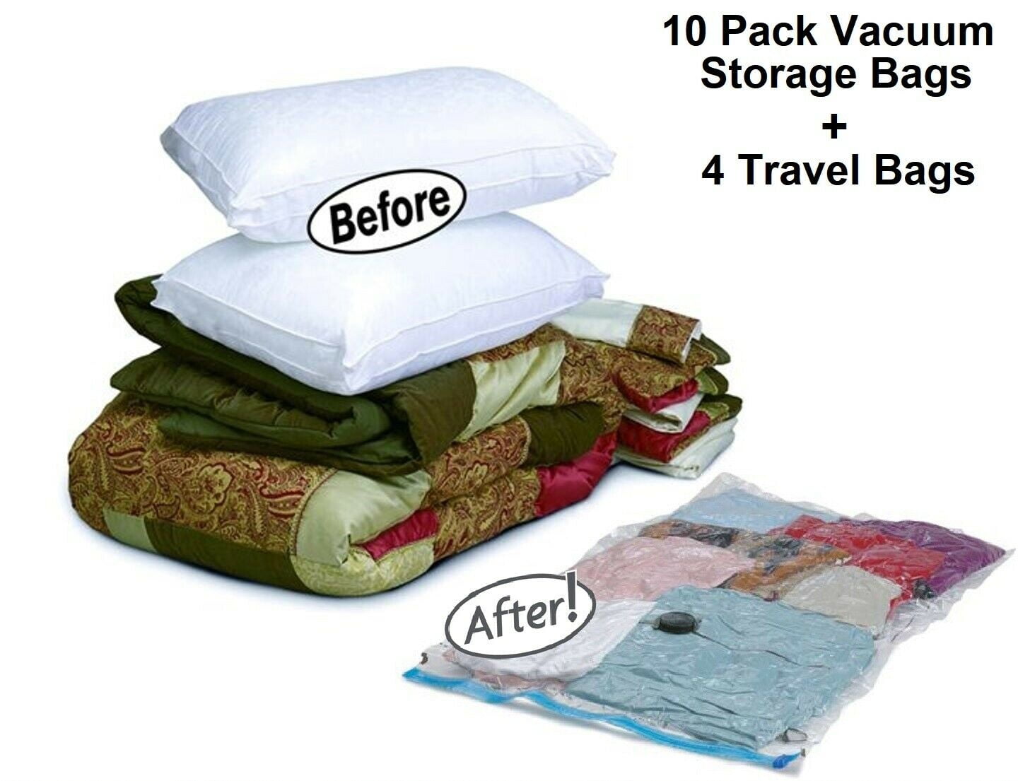 PACK Combo: 10 Extra Large Space Saver Storage Vacuum Seal Organizer Bag + 4 Travel Roll Bags Walmart.com