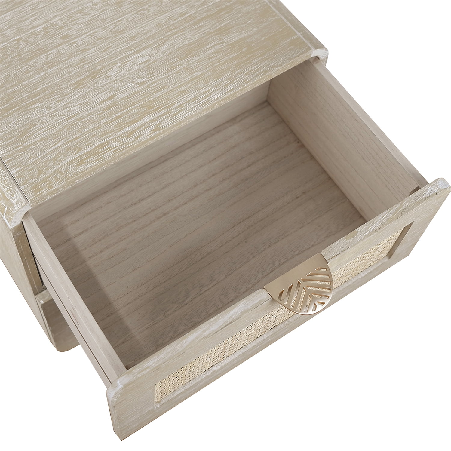 Resenkos Natural Rattan Drawer Nightstand with Accent Handle and Metal Leg Resenkos Natural Rattan Drawer Nightstand with Accent Handle and Metal Leg