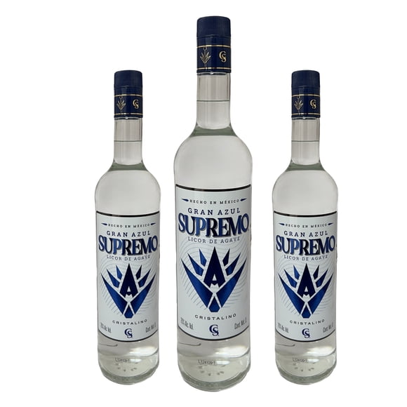 Tripack Licor De Agave Gran Azul Supremo Cristalino 1000 Ml Gran Azul Supremo Licor de Agave