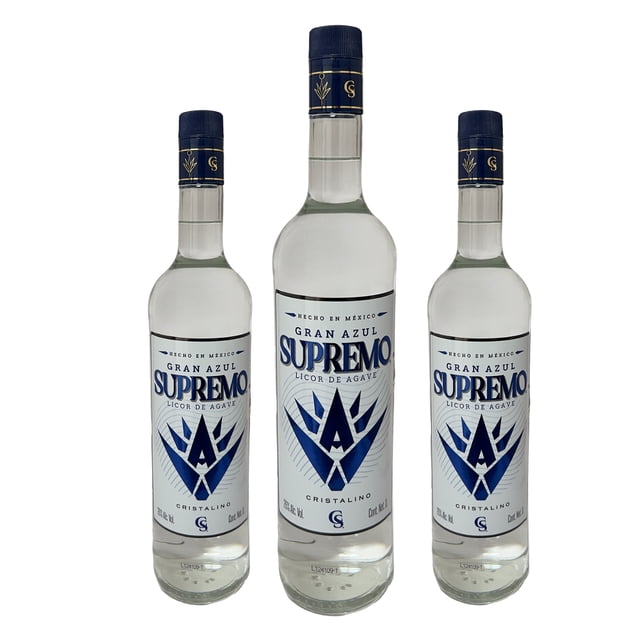 Tripack Licor De Agave Gran Azul Supremo Cristalino 1000 Ml Gran Azul Supremo Licor de Agave