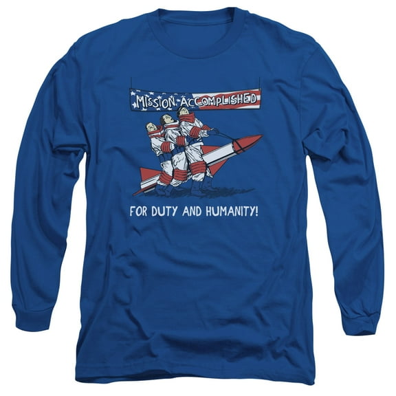 Three Stooges Mission Accomplished Long Sleeve Adult 18/1 T-Shirt Royal Blue