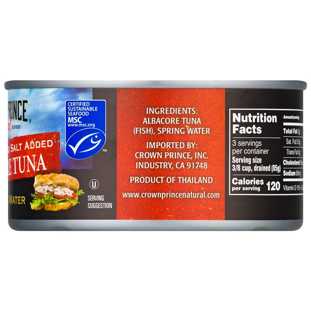 Crown Prince Natural Solid White Albacore Tuna in Spring Water, No Salt Added, 12-Ounce Cans (Pack of 12)