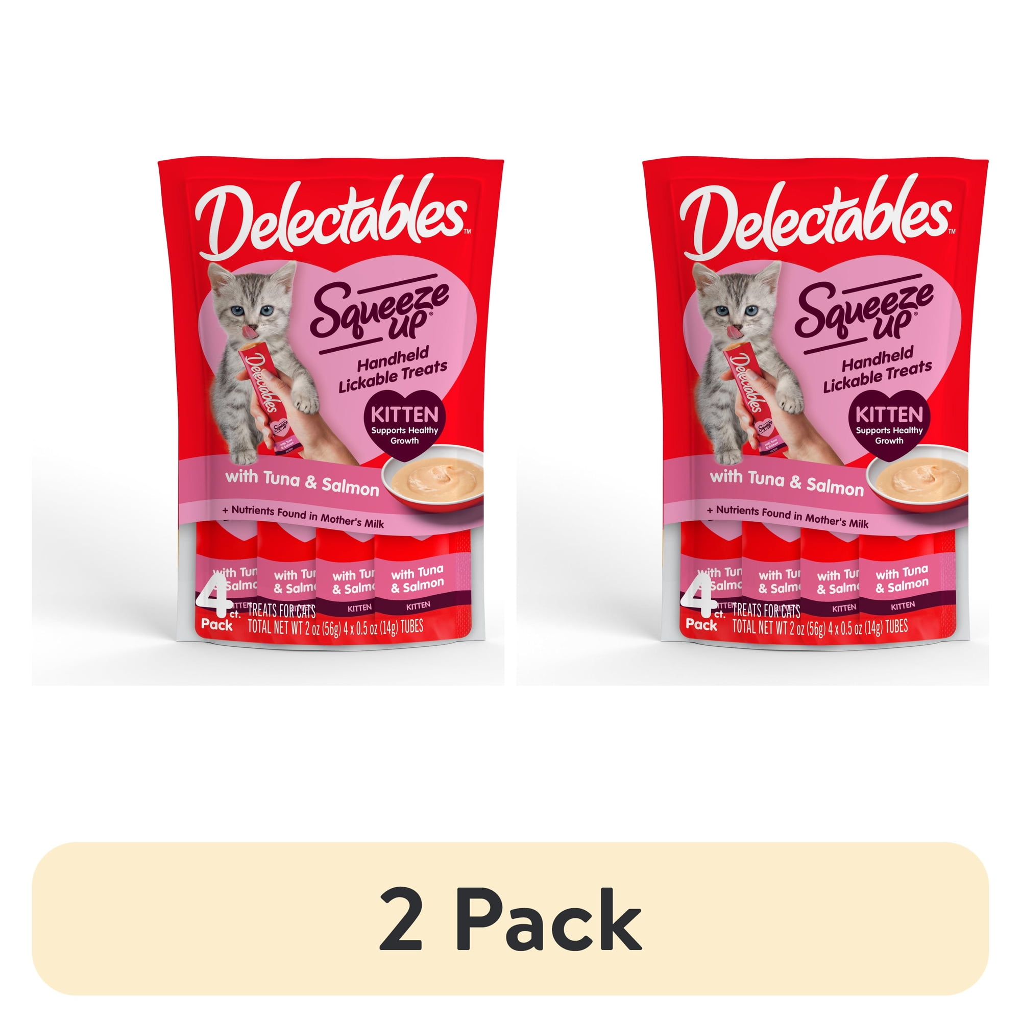 (2 pack) Hartz Delectables Squeeze Up for Kittens, Complete & Balanced Lickable Wet Cat Treat, Tuna & Salmon, 4ct