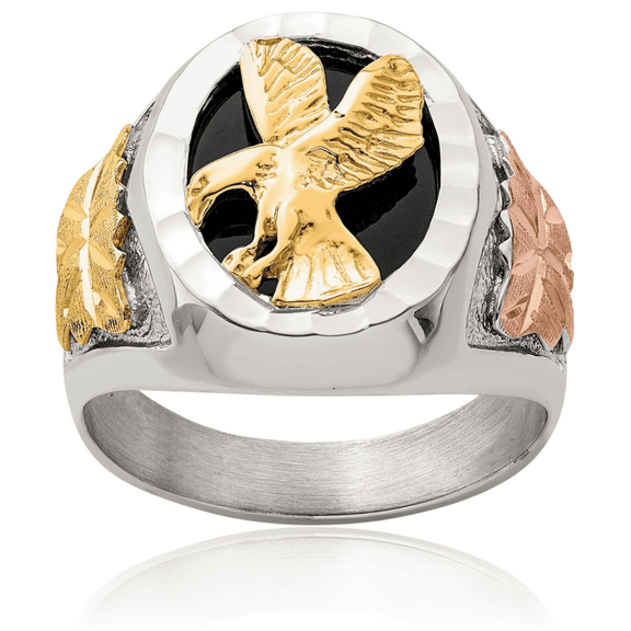 Mount Rushmore Black Hills 925 Sterling Silver Gold Vintage Eagle Ring American Hawk Bird Head Band Symbol of Strength Freedom