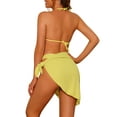 thumbnail image 3 of Conjuntos de bikini de 3 piezas para mujer, con escote halter, trajes de baño de malla con pareo y falda de playa, bañador mediano amarillo, 3 of 5