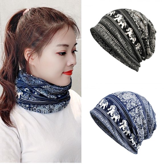 SPRING PARK Floral Print Cotton Slouchy Beanie Hip-Hop Soft Lightweight Running Beanie Adult Hats Chemo Cap for Men Women