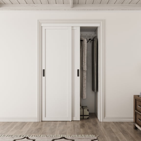 48" x 80" Height Sliding Closet Door - 1 Panle Design for Closet Door Hardware kit including, Black Handles