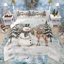Manfei Cartoon Reindeer Bedding Comforter Set,Christmas Snowman Twin Comforter Sets,White Brown Green Bedding Set For Teens,Super Cozy Room Decor Reversible,2pcs