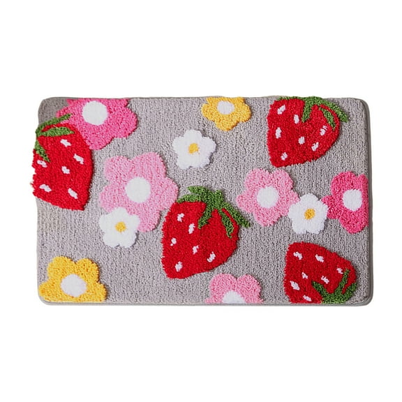 Cute Strawberry Flower Bath Mat Pink Bathroom Rugs Non Absorbent Microfiber Floor Mat Machine Washable Soft Shower Rug for Bathtub Bathroom Decor Accessories