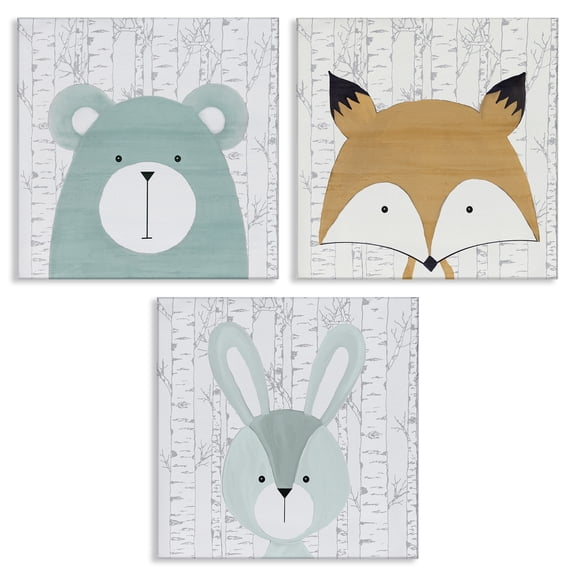 Stupell Industries Whimsical Woodland Nursery Animals Animals Painting Wrapped Canvas Canvas Art Print Wall Art, 17 x 17, Set of 3