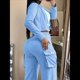 thumbnail image 4 of Conjunto de Dos Piezas para Mujer: Blazer Corto, Chaqueta y Pantalón de Trabajo de Cintura Alta y Pierna Azul L, 4 of 6