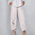 thumbnail image 2 of Women's Elastic Waist Wide Leg Pants Cute Graphic Printed Tulip Hem Cotton Linen Pant with Pockets Winter Loose-Fit Casual Trousers, 2 of 5