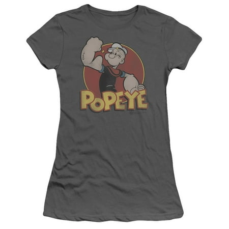 Popeye T-shirt Tee - Popeye The Sailor Man Cartoon Character Retro Ring Gray Juniors Sheer T-Shirt
