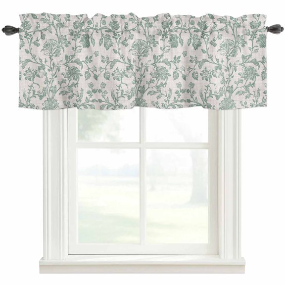 Turquoise Farmhouse Kitchen Valances for Windows, Vintage Flower Leaf Botanical Plant Bathroom Window Valances 42x18 Inch Rod Pocket Window Treatments Valance Curtains for Living Room Bedroom Decor