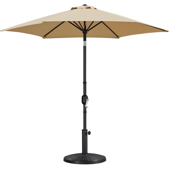 XYGOO 9FT Patio Umbrella with 22lb Umbrella Base Included, Outdoor Market Umbrella with Push Button Tilt, Crank and Sturdy Ribs, Outdoor Yard Sun Shade w/Stand Heavy Duty