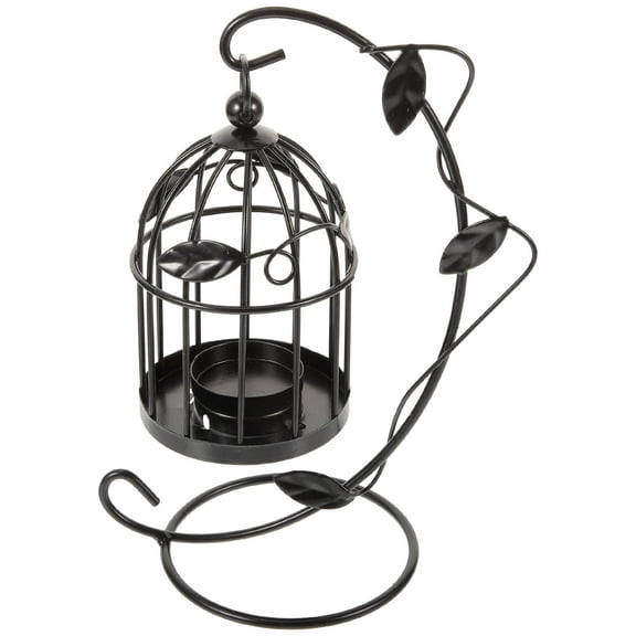 WHAMVOX Birdcage Candlestick with Hanging Holder Vintage Iron Table Decoration for Home Use Black 1pc