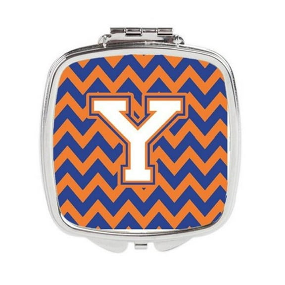 Carolines Treasures  Letter Y Chevron Blue & Orange No.3 Compact Mirror - Blue & Orange - 3in. H x 0.3in. W x 2.75in. L