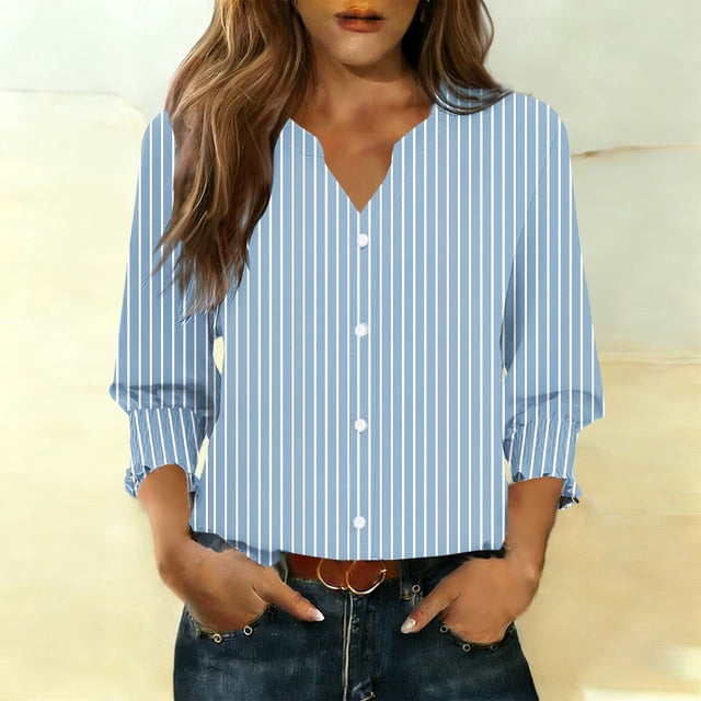Ounisa Womens 3/4 Sleeve Cardigan V Neck Printed Button Down Spring Summer Fall Casual Stylish Tops S-2XL