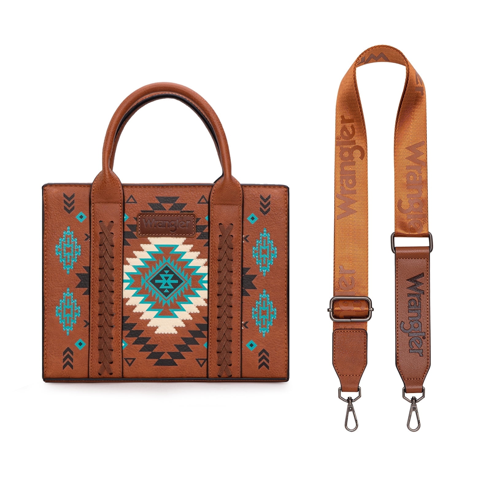 Wrangler Aztec Tote Bag for Women Boho Satchel Purses and Handbags, Brown