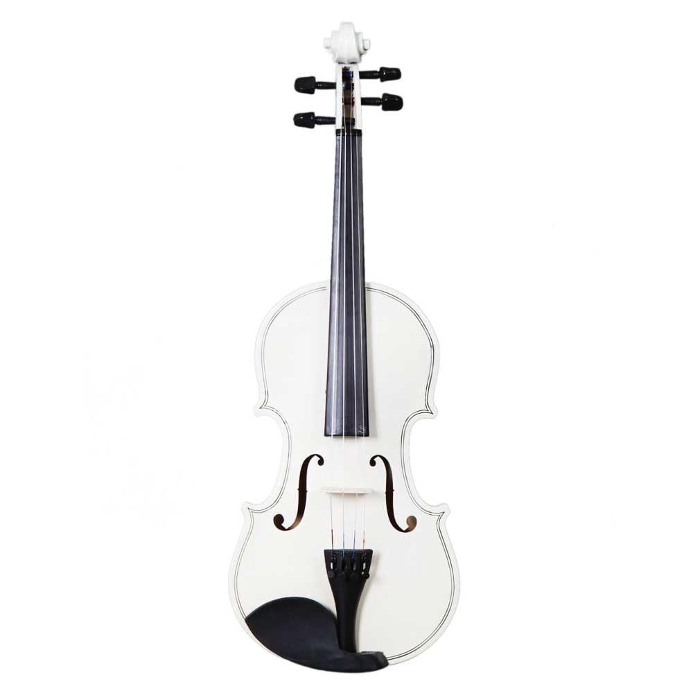 4/4 Acoustic Violin Set for Adults and Teens, Solidwood Fiddle with Case Bow and Rosin, Shoulder Rest, White