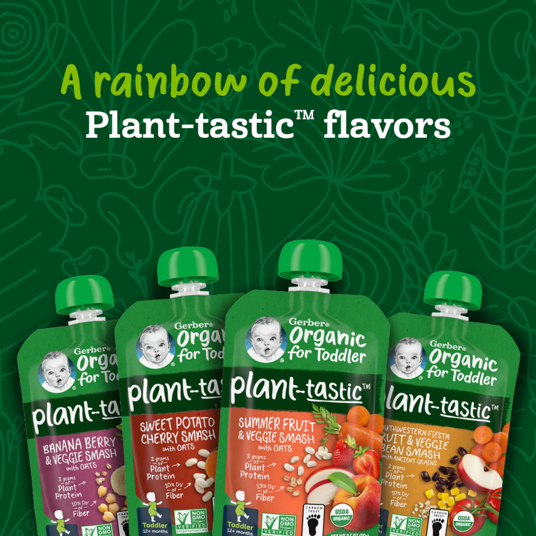 Gerber Organic Plant-tastic Toddler Food Variety Pack, 3.5 oz Pouches (9 Pack)