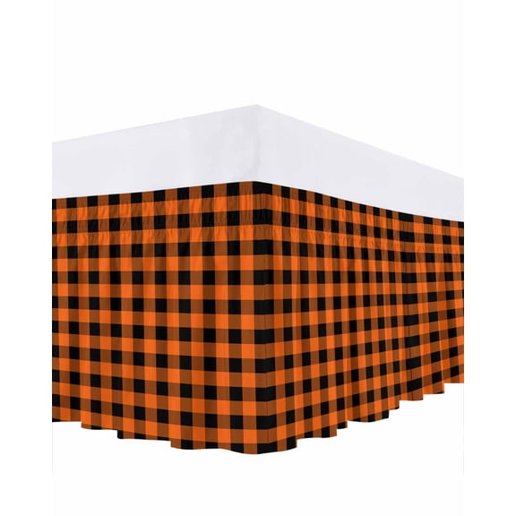 Rustic Orange Bed Skirt California King Size 16" Drop and Black Buffalo Plaid Ruffled Wrap Around Bed Skirts Adjustable Elastic Bedskirt Dust Ruffle for California King Size Bed