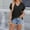 Black, variant on Women Tops V-Neck Short Sleeve Black Solid T-Shirts Womens Tees