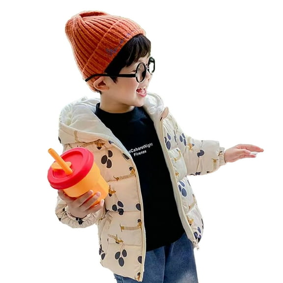 Esaierrr Toddler Kids Hooded down Jacket Ears Style Winter Coats for Boys Girls 1-7Y Casual Cotton Coat Tops Lamb Velvet Outerwear Winter