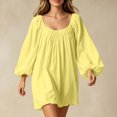thumbnail image 4 of Sheghy Balloon Long Sleeve Round Neck Mini Dress Oversized Autumn Winter Everyday Wear Yellow XL, 4 of 6