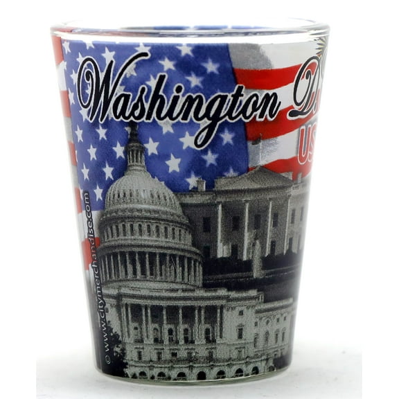 Washington DC USA Flag and Landmarks Shot Glass