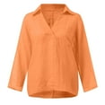 thumbnail image 6 of Womens Shirts Long Sleeve Cotton Linen Gauze Tops Casual V Neck Blouses Loose Fit Saffron 4XL, 6 of 6