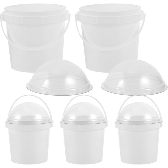 MEIBUTYUP Set of 5 White Plastic Popcorn Storage Buckets with Lids, Snack Containers for Home and Party Use