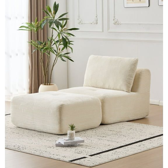 CQSXDA Memory Foam Compressed Sofa In Corduroy Fabric With Movable Ottoman For Living Room And Pet-Friendly Design