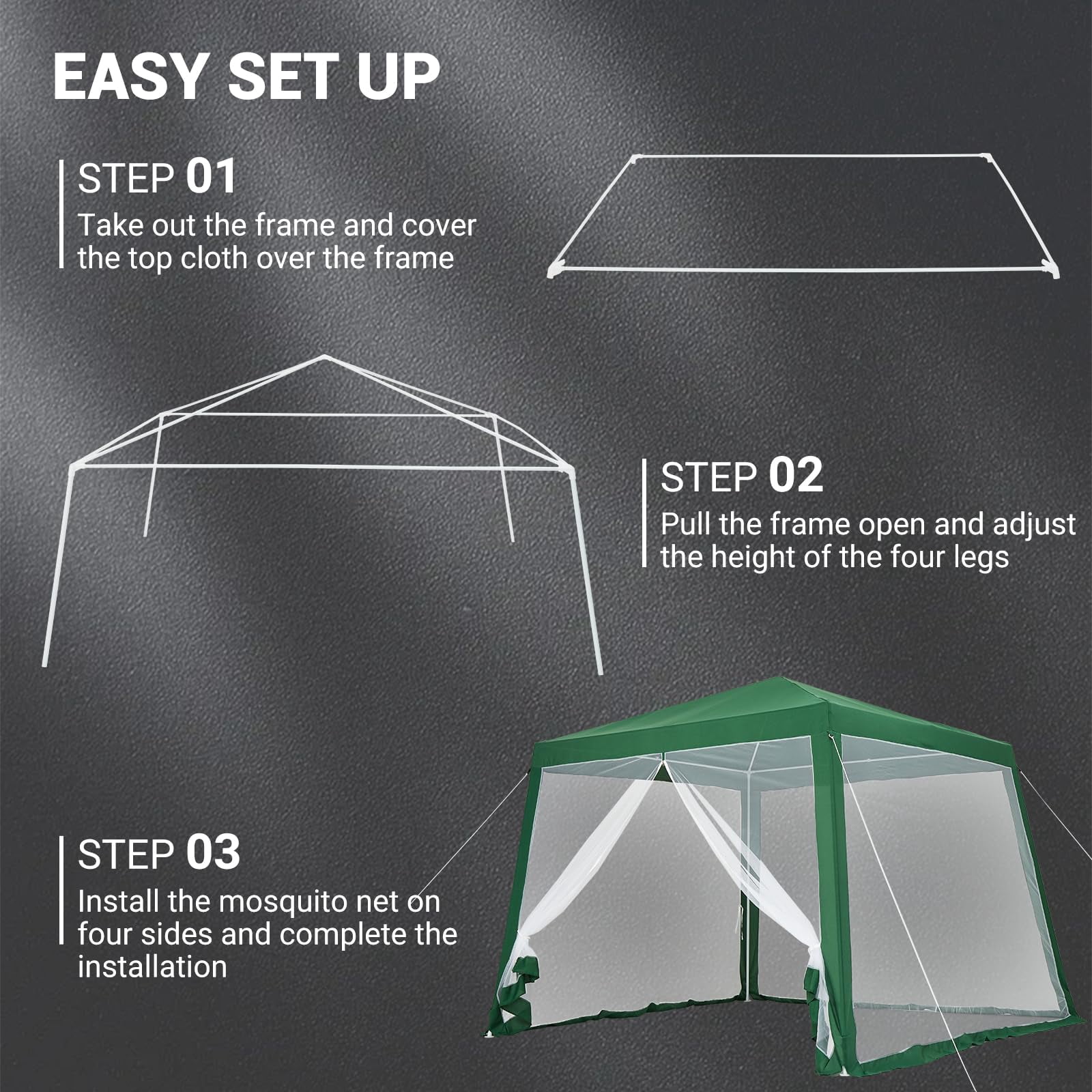 10x10ft Pop-Up Canopy Tent, Outdoor Waterproof Screen Room with Mesh Netting, Portable Gazebo Shelter for Camping, Patio, Picnic, Party, Deck, Backyard Events, Green