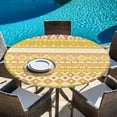 thumbnail image 6 of Yellow Khaki Boho Round Tablecloth, Fitted Table Cover with Elastic for 45"-54" Round Tables, Vintage Ethnic Tribe Abstract Art Table Cloth Outdoor Indoor Dinning Party Waterproof Tablecloths, 6 of 7