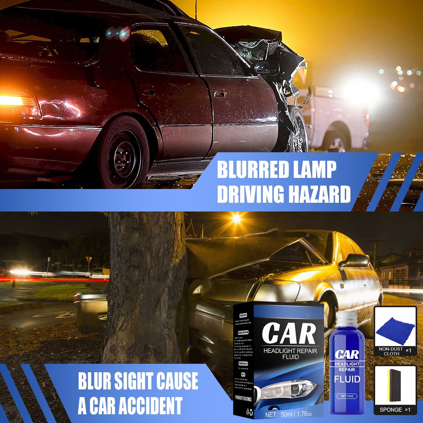 Headlight Cleaner Headlight Kit Liquid Cleaning10/30/50ML Car Polish  Renewals Headlight Cleaning Supplies Set Of Solution With Sponge CCoth Car