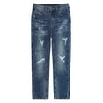 thumbnail image 1 of KIDSCOOL SPACE Little Girls Jeans,Elastic Waistband Inside Ripped Holes Soft Simple Desgin Denim Pants,Light Blue,7, 1 of 5