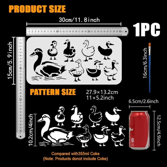 All Kinds of Ducks Painting Template with Brush 5.9x11.8inch Duck Flock Painting Template Farm Animal Painting Stencils Reusable DIY Art Craft Stencil for Painting on Wood Floor Wall