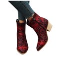 thumbnail image 4 of Lyinloo Women's Square Heel Mid Heel Zipper Serpentine Low Tube Boots Shoes Red 35, 4 of 6