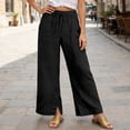 thumbnail image 2 of XAOFW Women's Casual Pants Solid Color Elastic Waist And Drawstring Ties Comfort Fit Wide Leg Trouser Daily Lounging Comfortable Trendy Slacks, 2 of 5