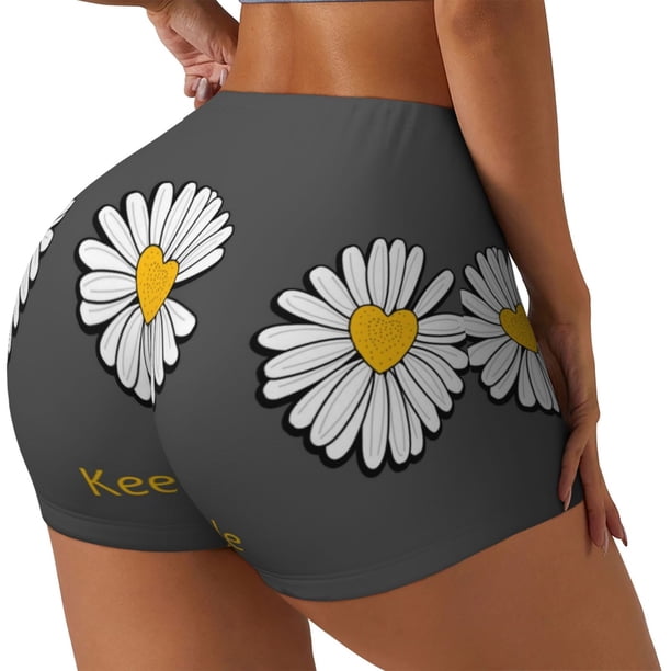 Balery Keep Life Simple Daisy Flower Pantalones cortos de entrenamiento estampados para mujer, sin costuras, ajustados, para gimnasio, yoga, correr, deportes, ejercicio activo, fitness.-XX-Large